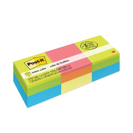 Post-It Note, Cube 2"X2", 400Sheets, Ne, PK3 20513PK